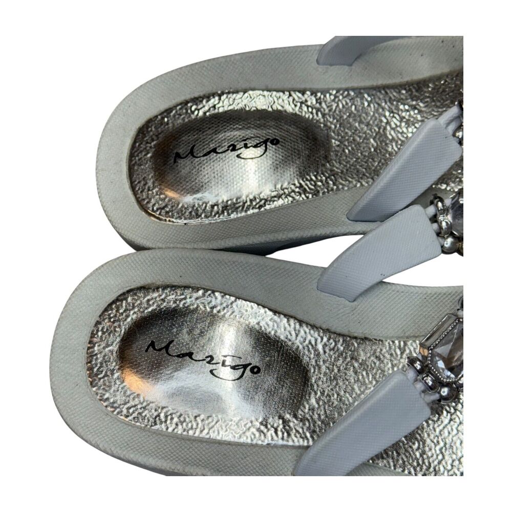 Marigo Women Large Flip Flop White Silver Rhinestone Beaded Slip On Thong Sandal - Picture 5 of 6